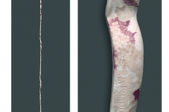 Giota Andriakaina_Rest buffering_2024 _wood (turned chair legs), floral fabric, floor installation, 700 cm (length)